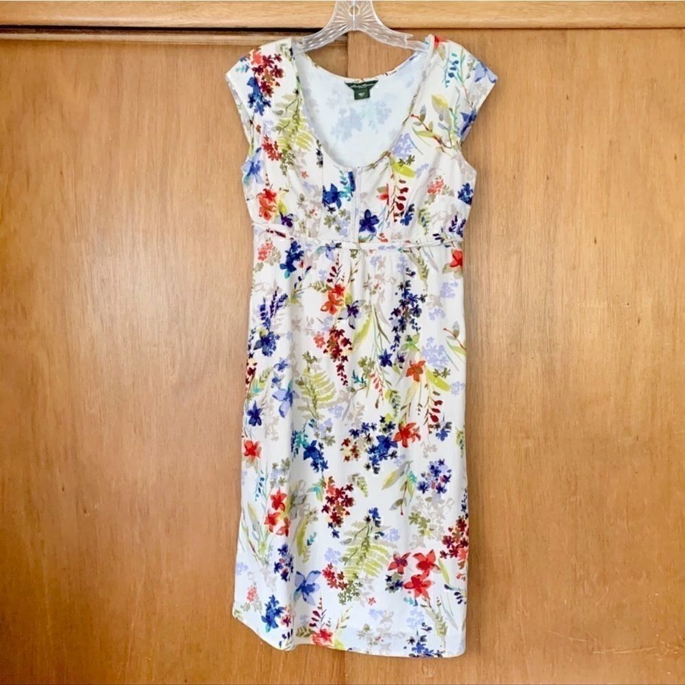 Eddie Bauer White Floral Midi Dress with Multicolor Print